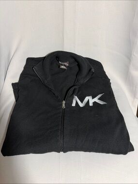 Michael Kors Black Zip-Front Sweater with Silver MK Logo